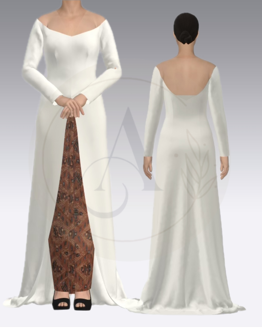 Struktur Dasar Kebaya Depan dan Belakang Tanpa Aplikasi Brokat